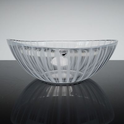 Orrefors Crystal Bowl, Marquis. Crystal centerpiece bowl with frosted horizontal lines. Orrefors 