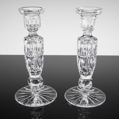 A Pair of REXX Full Lead Hand Cut Cameo Crystal Candlesticks. A pair of full lead crystal candle 