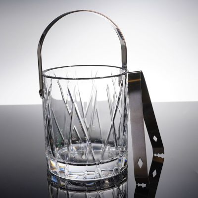 Orrefors City Crystal Ice Bucket and Tongs Set. A two-piece Orrefors City barware set consisting 