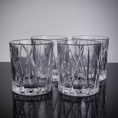4 Orrefors City Crystal Old Fashioned Glasses with Original Box. A set of four contemporary Old 