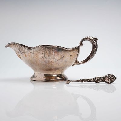 2pc Sterling Silver Mandel Bros. Gravy Boat & Cuticle Utensil. This lot consists of two pieces 