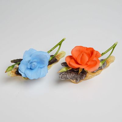 2pc Boehm Bone Porcelain Floral Rose Sculptures. A group of Boehm Bone Porcelain floral 