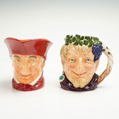 2pc Royal Doulton Large Character Jugs. A pair of glazed ceramic character jugs manufactured by 