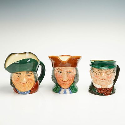 3pc Royal Doulton Large Character Jugs. A collection of three Royal Doulton glazed ceramic 