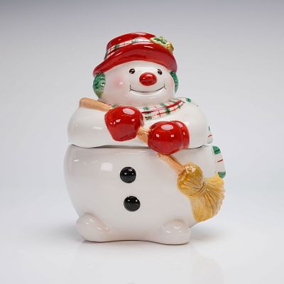 Fitz and Floyd Plaid Christmas Snowman Lidded Candy Jar. A Fitz and Floyd Plaid Christmas 