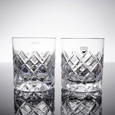 Pair of Orrefors Peak Double Old Fashioned Crystal Glasses. A collection of two Orrefors Peak 