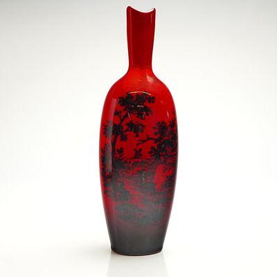 Royal Doulton Burslem Artwares Flambe Woodcut Vase 1603. A Royal Doulton Burslem Artwares 