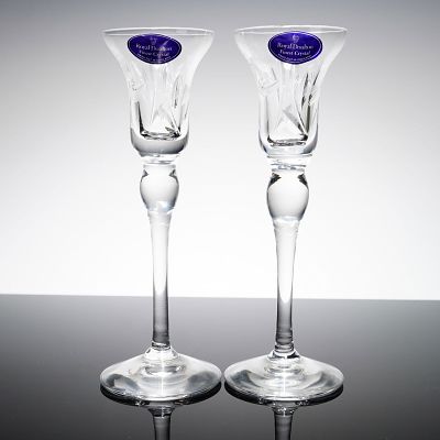 2pc Royal Doulton Oxford Candlesticks. A pair of Royal Doulton Oxford candlesticks made of clear 