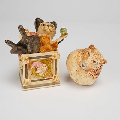 Two Harmony Kingdom Box Figurines , Roly Poly Bear and Courtenay. The Courtenay piece features a 