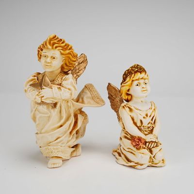 2pc Harmony Kingdom Box Figurines, Celeste & Fleur-de-lis Angel. Both pieces are designed with 