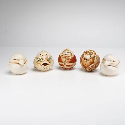 5pc Harmony Kingdom Roly Poly Figurines. A collection of five Harmony Kingdom Roly Poly trinket 