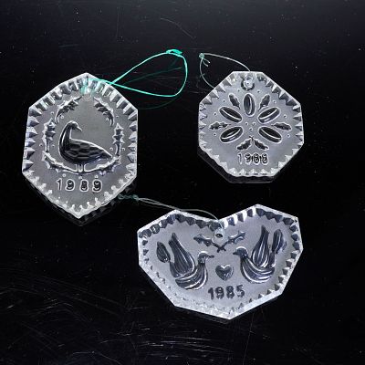 3pc Waterford Crystal Christmas Ornaments - 1985, 1988 &1989. The collection includes a 1985 