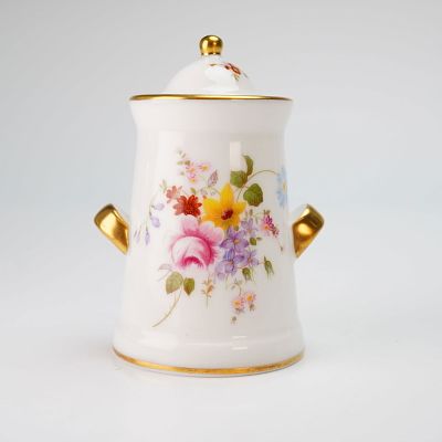 Royal Crown Derby Miniature Milk Can with Lid, Derby Posies. The vessel features a slightly 