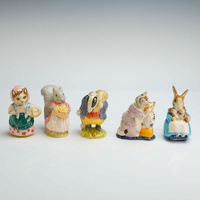 5pc Royal Albert Beatrix Potter Figurines. A collection of five Royal Albert glazed ceramic 