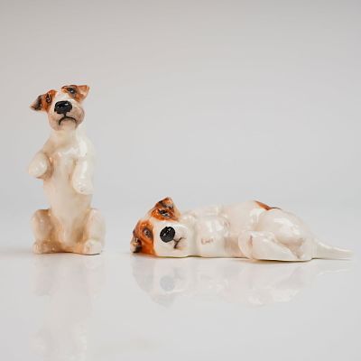 Two Royal Doulton Bone China Sealyham Terrier Figurines K3 and K4. A pair of Royal Doulton 