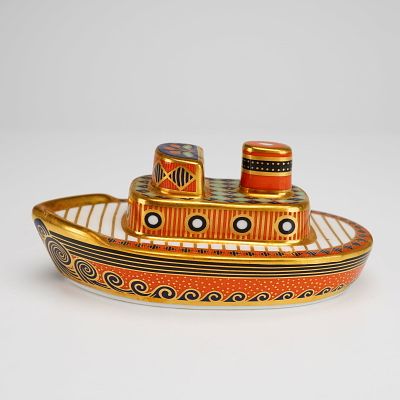 Royal Crown Derby Bone China Treasures of Childhood Figurine, Tugboat. This piece is decorated 