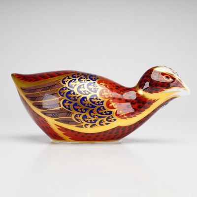 Royal Crown Derby Bone China Paperweight, Coot. The figurine is decorated in a traditional Imari 