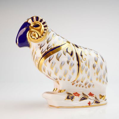 Royal Crown Derby Imari Ram Paperweight with Box. A Royal Crown Derby fine bone china 