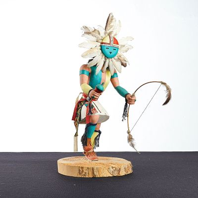 Native American Sun God Kachina Doll. This contemporary carved and painted wooden kachina doll 