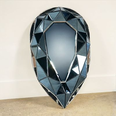 Olivier de Schrijver Dark Blue Diamond Mirror, Deep Blue Ocean. A wall-mounted decorative mirror 