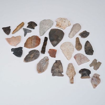 25pc Collection of Assorted Stone Arrowheads. This grouping features a diverse selection of 