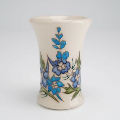 Moorcroft Miniature Floral Months of The Year Vase, Delphinium. A Moorcroft tiny vase in the 