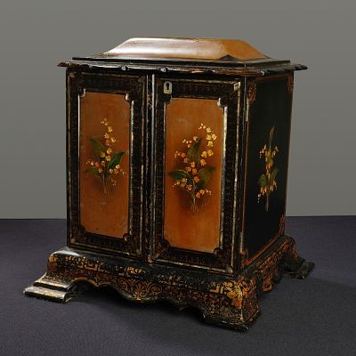 Victorian Style Lacquered Papier-Mache Jewelry Cabinet. This Victorian inspired lacquered 