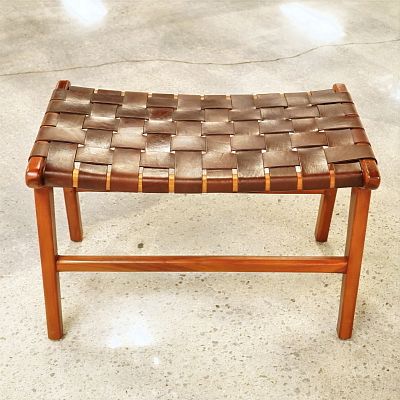Olivier De Schrijver Teak Wood and Natural Brown Leather Footrest, Miami. This Olivier De 