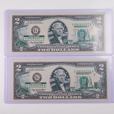 2pc 2003 United States Aftermarket Colorized $2 Federal Reserve Notes. Series 2003 A. Featuring 