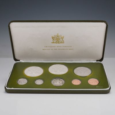 1975 Franklin Mint Silver Proof Coin Set - Trinidad and Tobago. A 1975 eight-coin proof set 