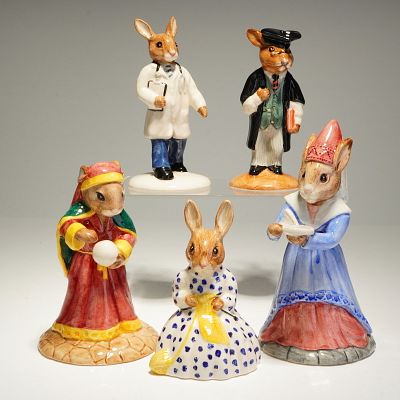 5pc Royal Doulton Bunnykins Fortune Teller School Master Susan Doctor. A collection of five 