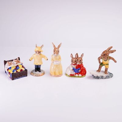 Collection of Five Royal Doulton Bunnykins Figurines. A collection of five collectible ceramic 