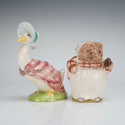 2pc Beswick Beatrix Potter's Figurines, Jemima Duck and Mrs. Tiggy-Winkle. A pair of limited 