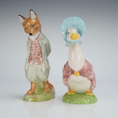 2pc Royal Albert and Beswick Beatrix Potter's Figurines, Foxy and Jemima. Inspired by Beatrix 