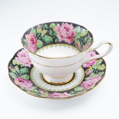 Royal Albert Porcelain Cup & Saucer Set, Needle Point. A charming cup and saucer set in the 