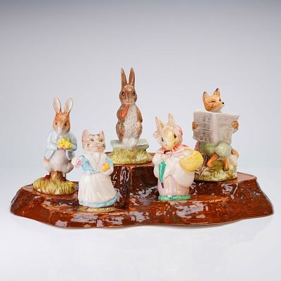 6pc Royal Albert Beatrix Potter Figurines with Display Base. A collection of six Royal Albert 