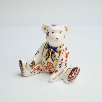 Royal Crown Derby Miniature Figurine, Teddy Bear William. The figurine is decorated in a 