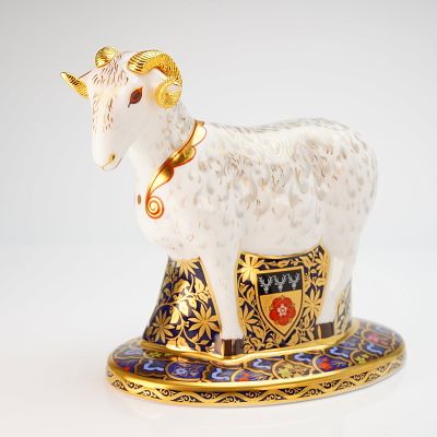 Royal Crown Derby Paperweight, Ram with Box. A Royal Crown Derby fine bone china paperweight 