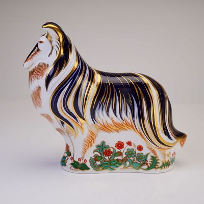 Royal Crown Derby Rough Collie Paperweight. A Royal Crown Derby bone china paperweight depicting 