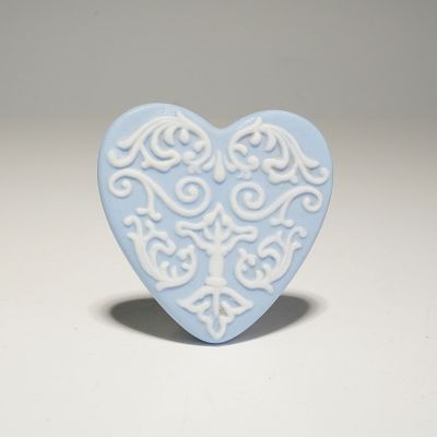 Wedgwood Blue Jasperware Heart Brooch Pin. A Wedgwood blue jasperware heart-shaped brooch 