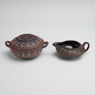 Two Wedgwood Encaustic Decorated Black Basalt Items. Two Wedgwood encaustic-decorated black 
