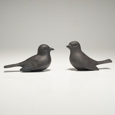 Two Wedgwood Black Basalt Bird Figurines. This two-piece set of Wedgwood bird figurines is 