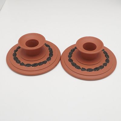 Pair of Wedgwood Terracotta Jasperware Candlesticks. A pair of Wedgwood terracotta Jasperware 