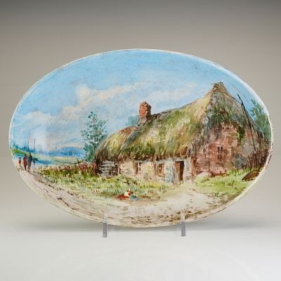 Wedgwood Hand-Painted Creamware Landscape Bowl. This Victorian-era creamware bowl, produced by 
