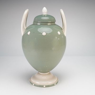 Wedgwood Creamware Two Handled Lidded Vase by Norman Wilson. A Wedgwood creamware two handled 