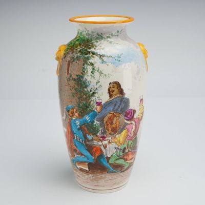 Wedgwood Creamware Vase by Edouard Rischgitz, Courtly Scene Vignette. An exceptional Wedgwood 