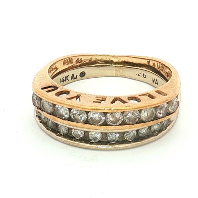 14K & 10K Two-Tone I Love You Diamond Ring. Two-tone fused band ring featuring a 14K white gold 
