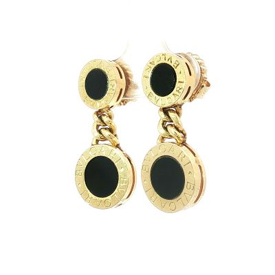 Bvlgari 18K Yellow Gold Black Onyx Drop Earrings. A pair of 18K yellow gold drop earrings 