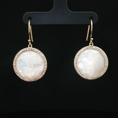 Ippolita Lollipop 18K Gold Mother of Pearl Diamond Drop Earrings. A pair of round drop earrings 