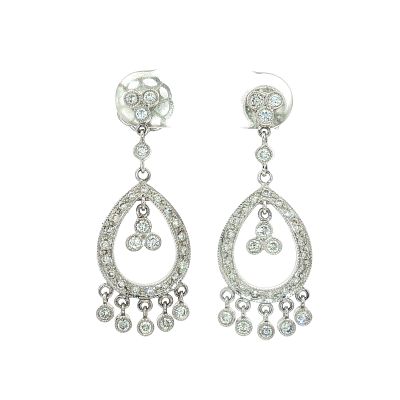 Pair of Estate 18K White Gold and 1.00ctw Diamond Dangle Earrings. The earrings are designed in 
